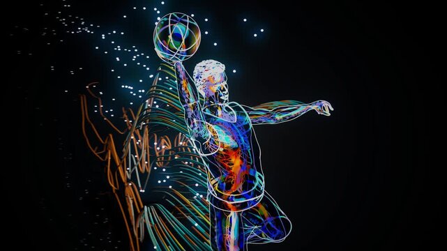 Conceptual 3D animation of a basketball player dunking motion design
