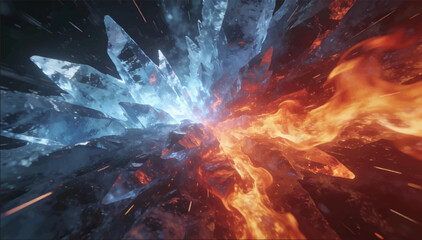 A vector illustration of the effects of the double movement of the energies of cold ice and hot flames that meet together. © Dzianis
