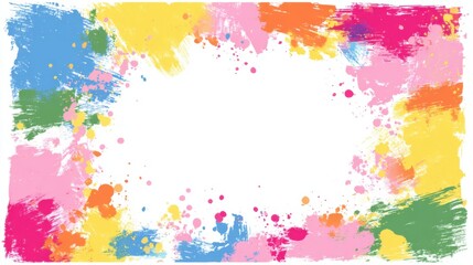 Obraz premium Colorful brushstroke and paint splatter frame art with blank center.