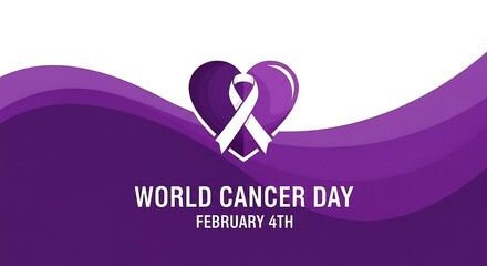 World cancer day awareness banner featuring a heart and ribbon symbolizing support and remembrance