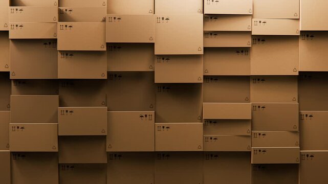 Endless 3d Animation of Cardboard Boxes Wall Seamless Loop Logistics Background
