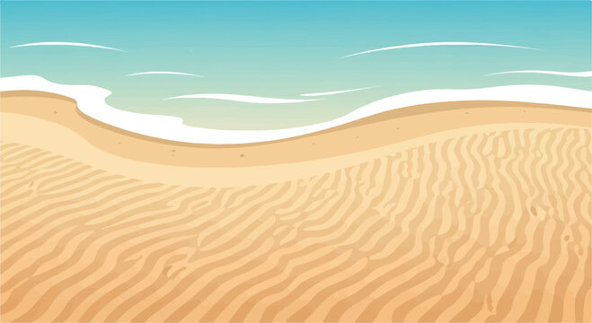 Sandy beach with gentle waves lapping the shore under a clear blue sky