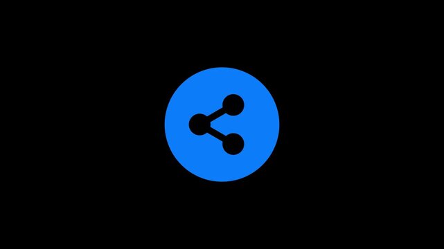 Blue circle containing black share icon on a solid black background