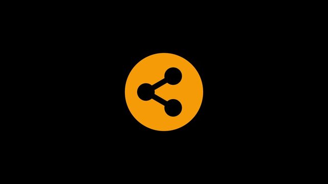 Orange circular share icon button isolated on a black background