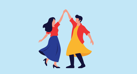 Joyful couple dances together with carefree abandon, celebrating love and connection in a vibrant, energetic display of pure happiness and freedom