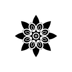 Obraz premium Geometric Flower Icon Black and White Radial Floral Symbol