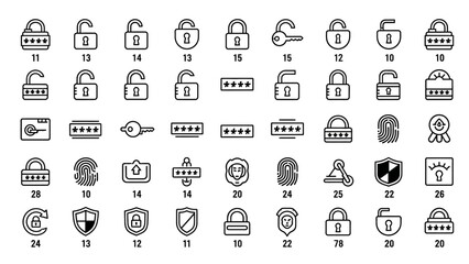 Obraz premium Collection of Various Lock Security Icons.