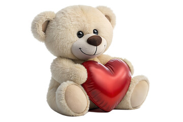 Fluffy Teddy Bear Holding Large Red Heart &ndash; Cute Romantic Love Illustration