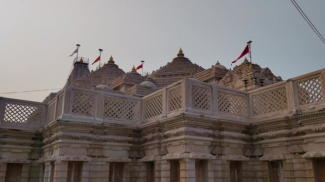 Shri Valinath Mahadev Mandir architecture in Tarabh, Mehsana Gujarat India showing Hindu temple design spirituality heritage culture tourism under clear sky.