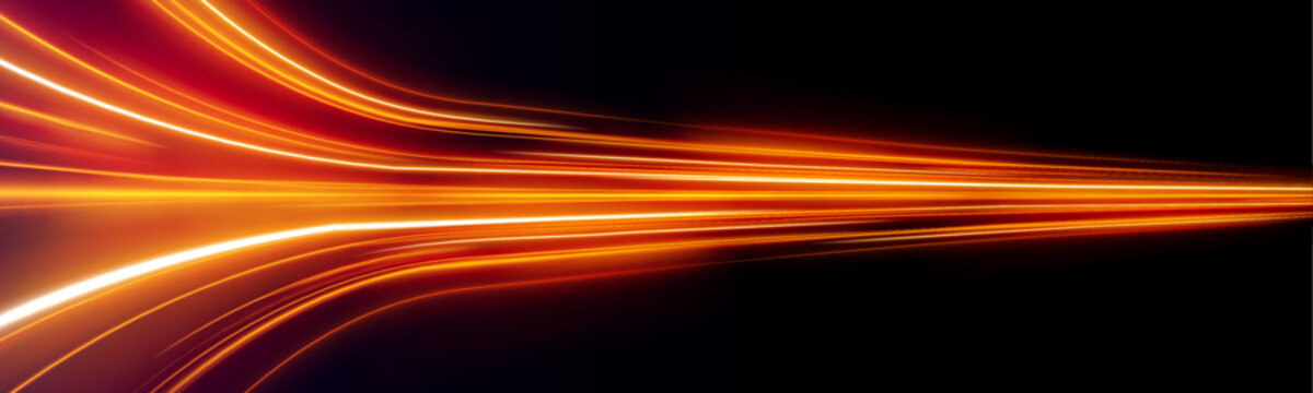 Neon red laser streaks curve along urban roads. Motion trails, glowing wave energy, and swirling lines depict futuristic traffic dynamics. Vector illustration PNG.	