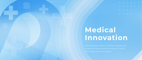 Light blue abstract medical innovation gradient background. Translucent geometric shapes. Modern healthcare design for biotechnology, digital medicine, research, clinics, professional presentations