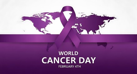 World cancer day awareness ribbon on a global map background