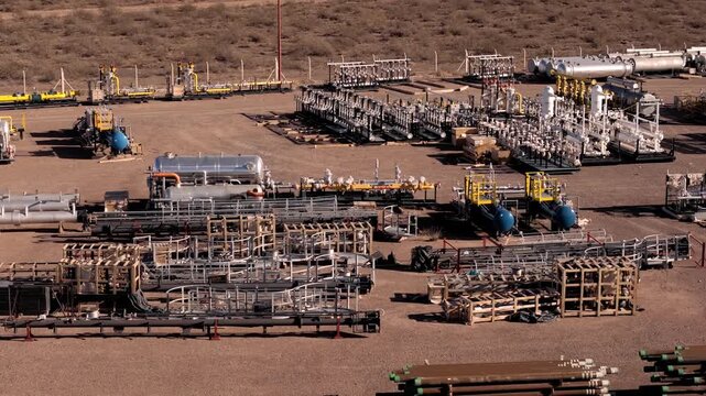 Industrial oil equipment at Vaca Muerta field in Argentina