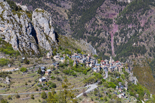 Roubion mountain village nestled in French Alps scenery