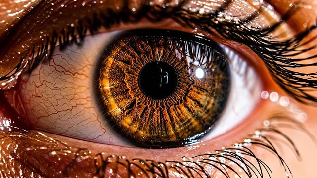 Detailed close-up of a brown human eye showcasing its intricate patterns.