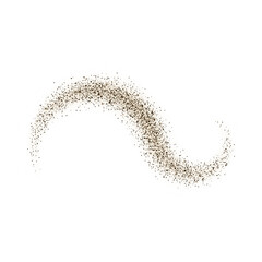 Dust powder or brown paint particles scattered to curl wavy shape, vector realistic dusty overlay sand splash effect