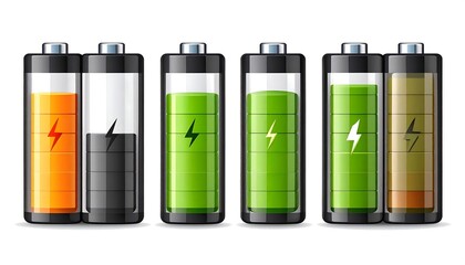 Animated illustration of several batteries displaying varying charge levels