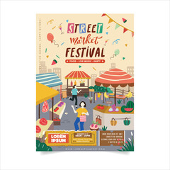 Modern Flat Design Illustration of an Authentic Street Market Festival