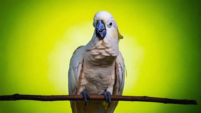 Stock Video of a Calm Sulphur crested Cockatoo Perched Against a Green Screen Background
