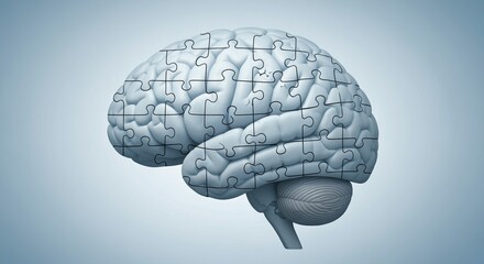 Conceptual Image of a Brain with Puzzle Pieces Symbolizing Complex Cognitive Processes and Thought
