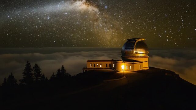 Astronomical observatory on the top of a mountain.