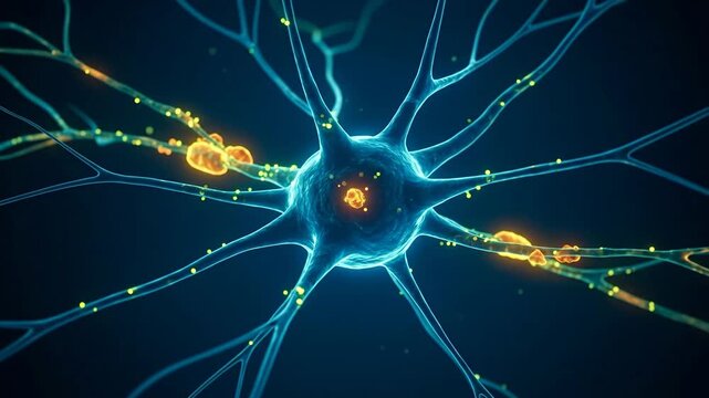 A vibrant depiction of a neuron showcasing neural connections.