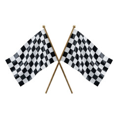 Two checkered racing flags crossed on transparent background