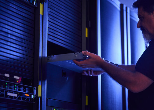 Man working in data center