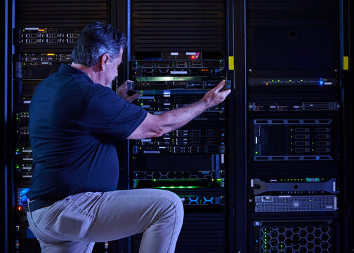 Man working in data center