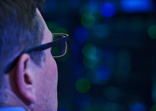 Close-up of man working in data center