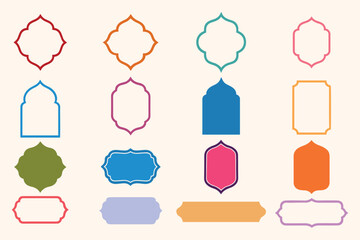 Islamic colorful ornamental decorative frame set with Islamic Eid arch shapes vector bundle
