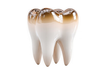 A close-up view of a tooth with gold crowns isolated on transparent background