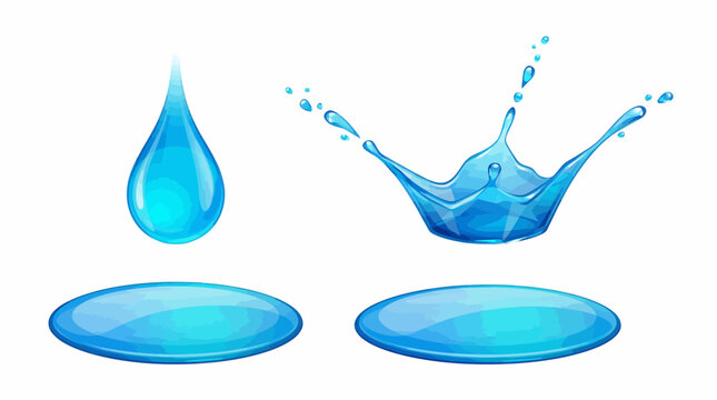 Water Drop and Splash Crown Set. Isolated Blue Liquid Element for Freshness, Purity, and Hydration.