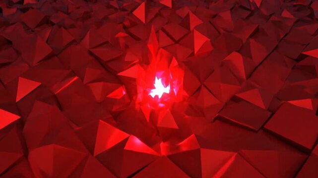 Abstract red geometric background with triangular shapes creating a modern, dynamic pattern.