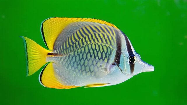 Butterflyfish in Neutral Pose, Isolated on Green Screen Background, Stock Video