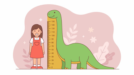 Cute Dinosaur Height Chart for Kids. Young Girl Tracking Growth and Development. Nursery Decor Vector Illustration. © Anang