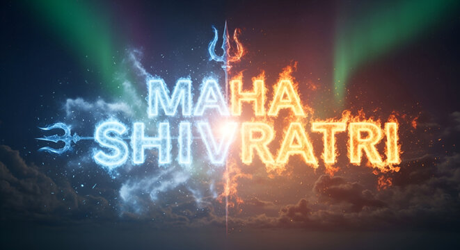 Shiva maha shivaratri glowing typography with fire and ice energy divine hindu festival background spiritual devotion culture celebration design