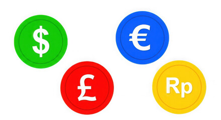Obraz premium Global Currency Symbols Dollar Euro Pound Rupiah Icons