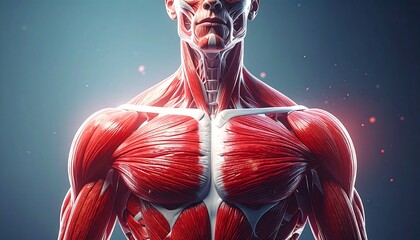 Artistic anatomical depiction showing a detailed view of the human torso muscles