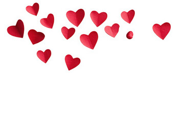 Floating red hearts isolated on transparent background