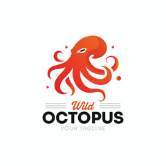 WebWild octopus logo illustration featuring a bold orange octopus with flowing tentacles in a modern flat vector style. Suitable for branding, mascot logos, seafood businesses, sports teams, creative  © Grapixy