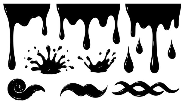 Realistic berry sauce and strawberry jam drips vector set isolated on transparent background