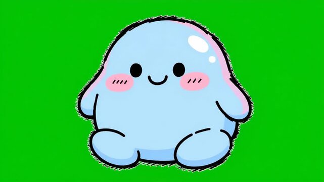 Cute Blue Blob Character Animation with Green Screen Background.