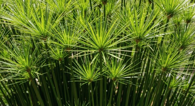 Papyrus Radiance A vibrant cluster of green stems under bright sunlight.