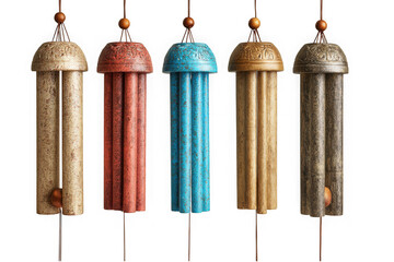 Colorful wind chimes isolated on transparent background