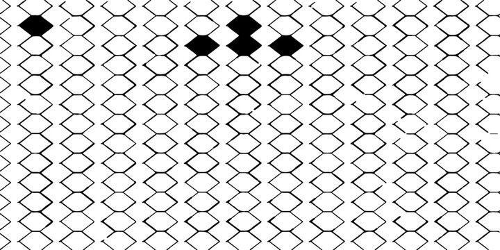 Seamless metal chain link fence pattern featuring security barbed wire and a grey steel mesh grid design on an iron barrier wall for prison or industrial illustration