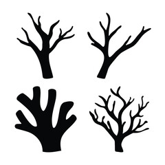 Fototapeta premium Collection of stylized bare tree silhouettes in various forms for design elements