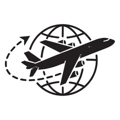 Airplane Circling Globe Icon International Travel Silhouette