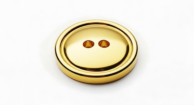 A shiny gold button with two holes on a Transparent Background