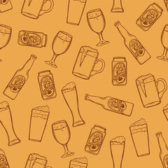 Vector Seamless Pattern of Sketch Beer